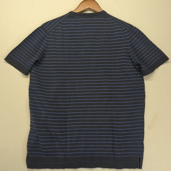 Massimo Dutti Extrafine Cotton Knit T Shirt Top Navy Blue Striped Womens XL - Picture 2 of 8